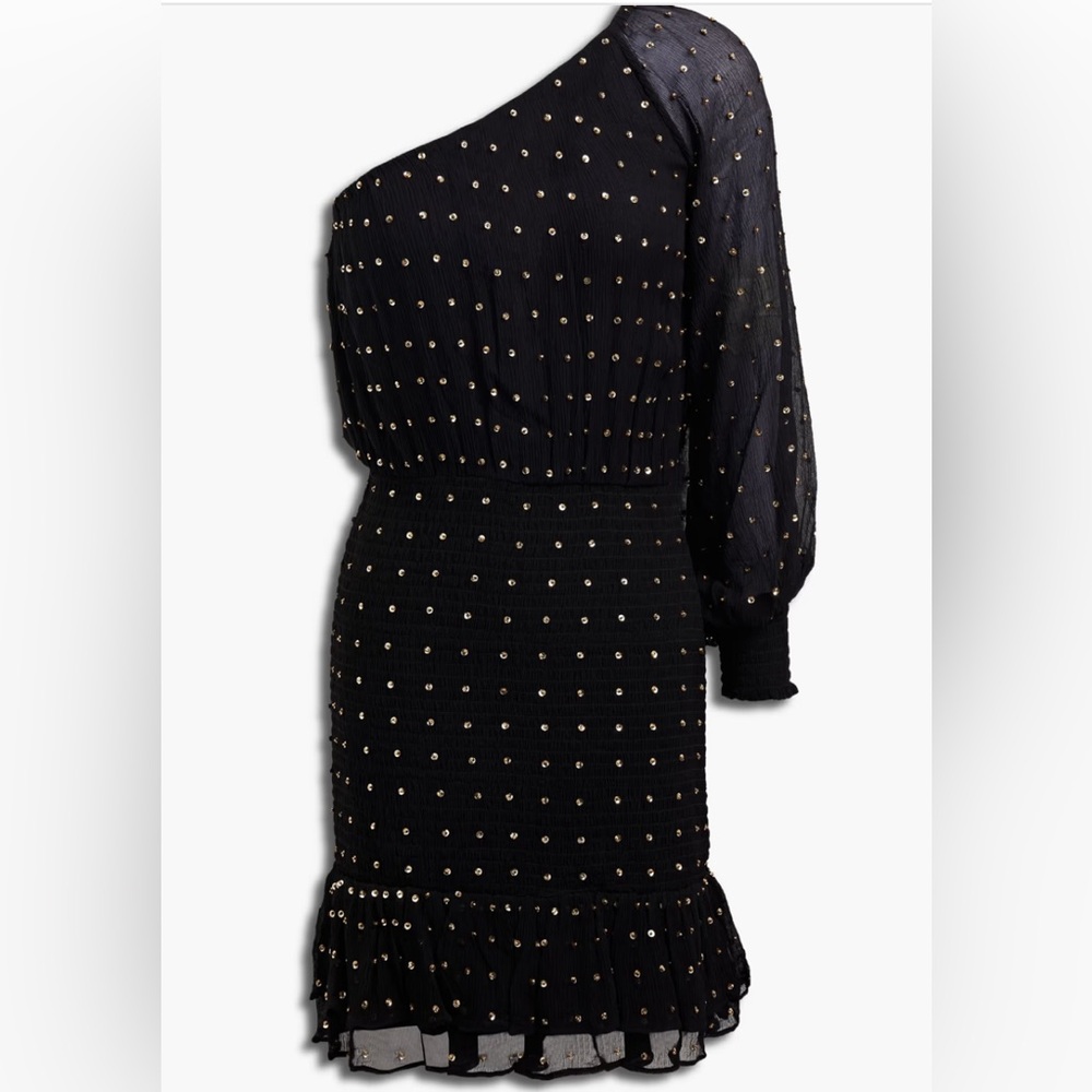 RETROFÊTE
One-shoulder embellished silk-crepon mini dress